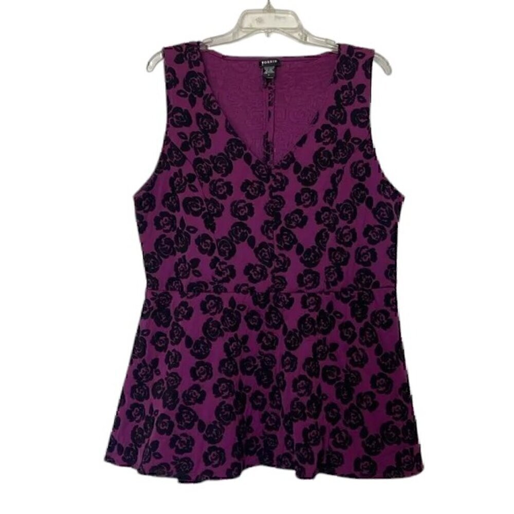 Torrid Women's Purple Floral Hi-Lo Peplum Sleeveless Blouse size 2 - Picture 8 of 8